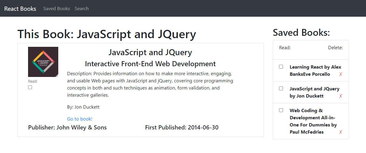 Image of the Saved Books Page.