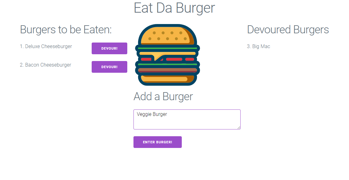 Screenshot of the Eat-Da-Burger application.